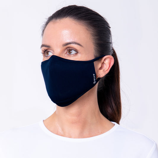 Aviro gjenbrukbar munnbind i marineblå med dame modell.