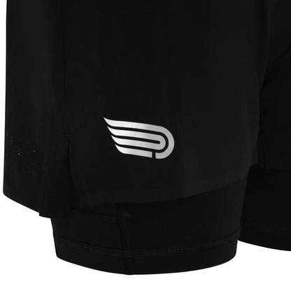 Pressio Sherpa 2in1 shorts til dame i svart. Nærbilde av detalj.