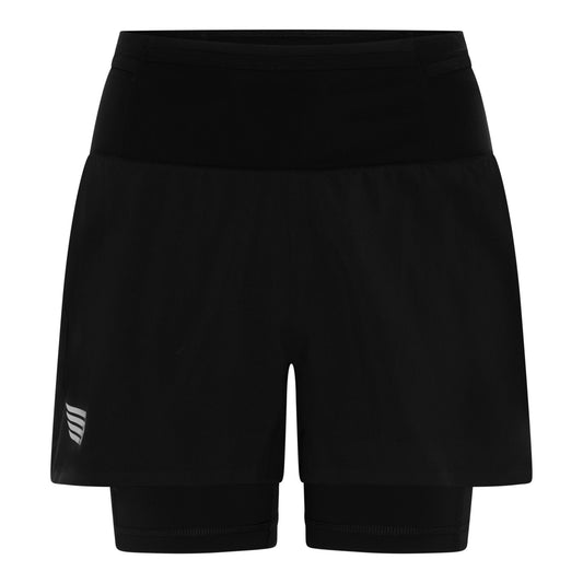 Pressio Sherpa 2in1 shorts til dame i svart. Bilde av forside.