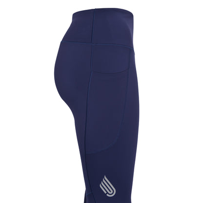 Pressio RE tights for dame i fargen marineblå. High-rise. Nærbilde lomme til f.eks. mobil på låret.
