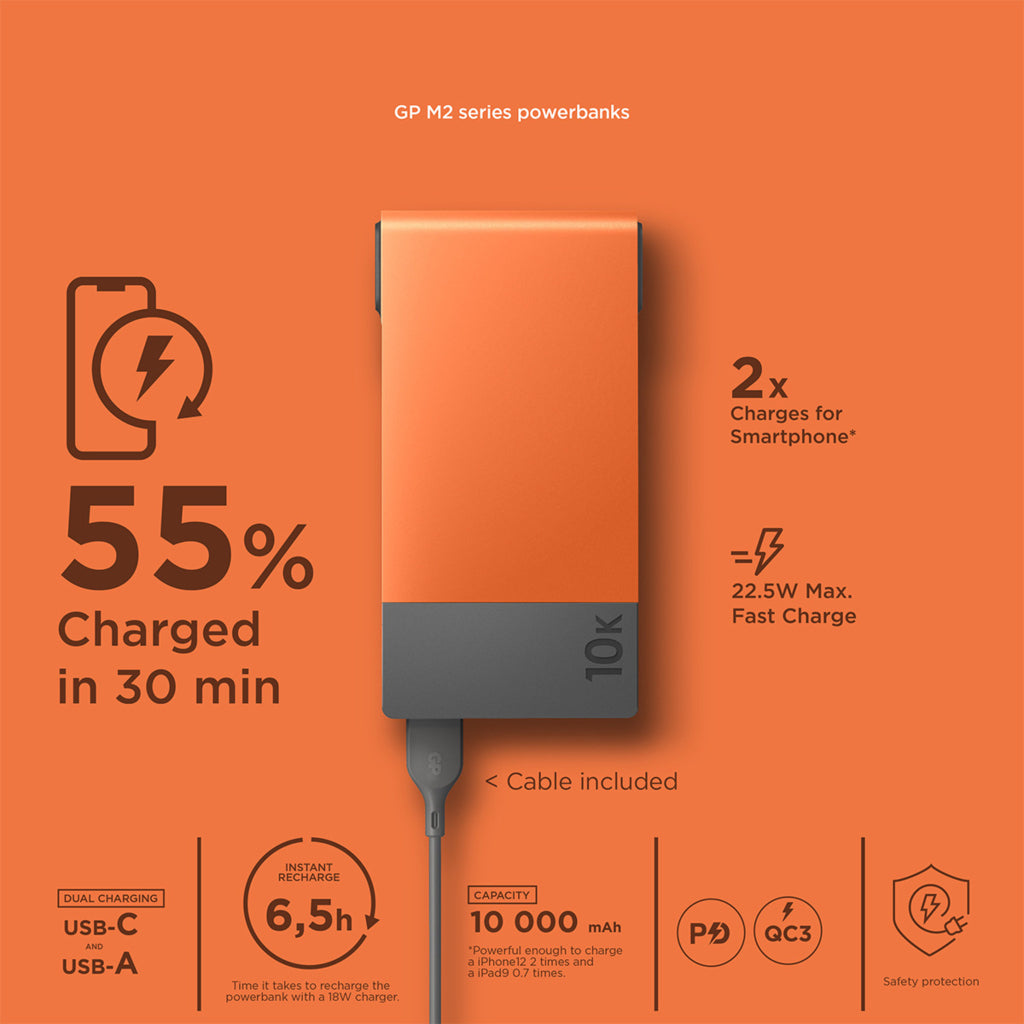 VARMTEK - GP Powerbank M2 10000 mAh - Oransje